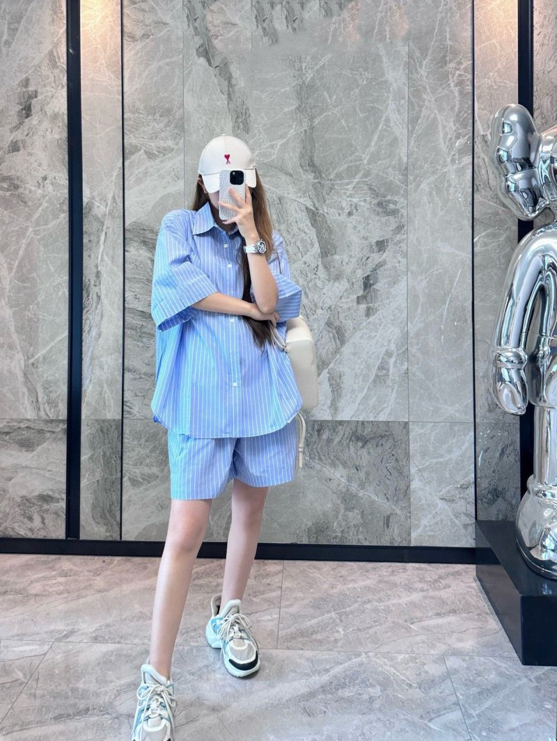 Blue Pinstripe Short-Sleeve Button-Up Shirt