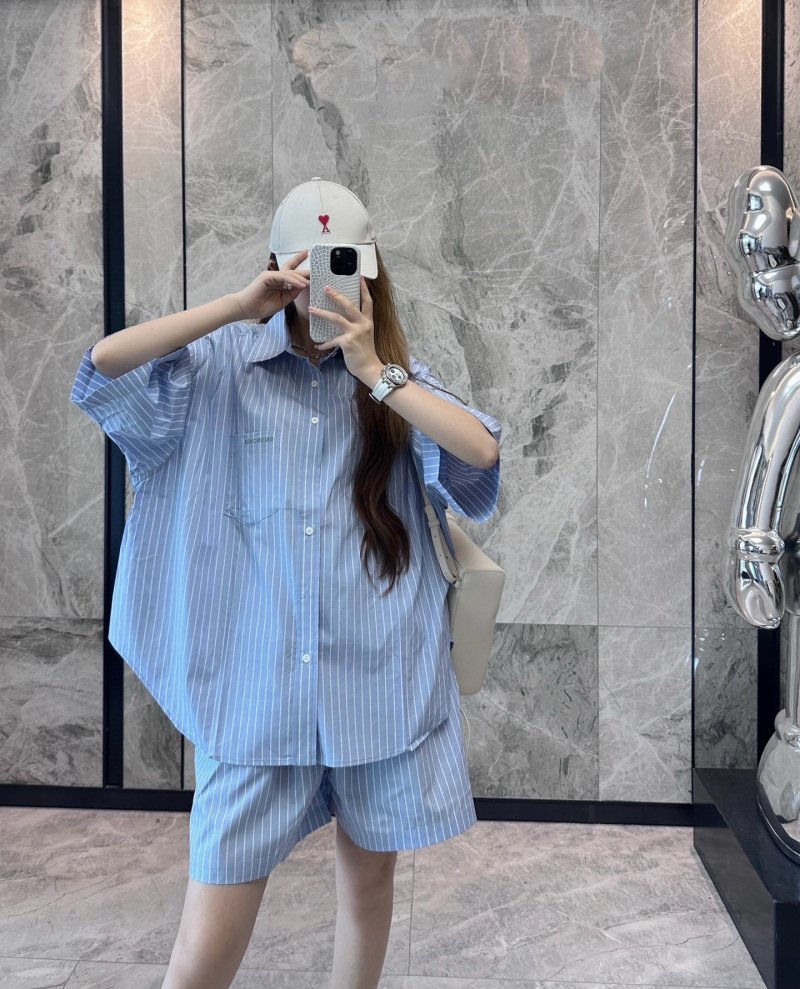 Blue Pinstripe Short-Sleeve Button-Up Shirt view