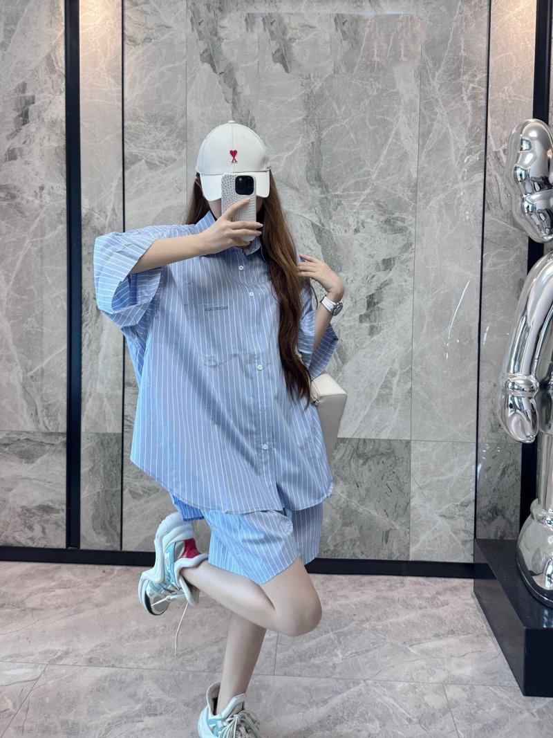 Blue Pinstripe Short-Sleeve Button-Up Shirt view