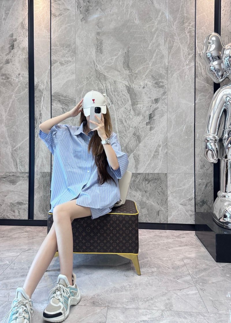 Blue Pinstripe Short-Sleeve Button-Up Shirt view