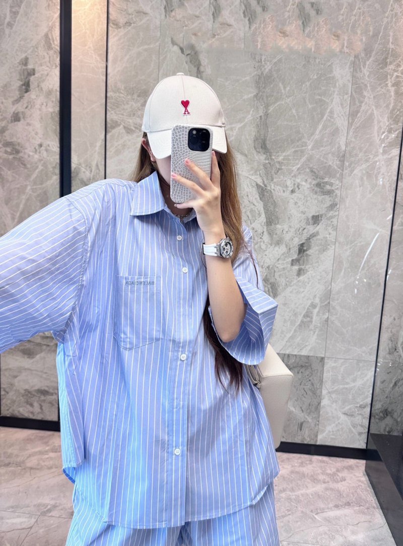 Blue Pinstripe Short-Sleeve Button-Up Shirt view
