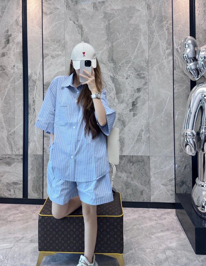 Blue Pinstripe Short-Sleeve Button-Up Shirt view