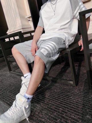 Grey Striped Fleece Shorts with Drawstring view 9