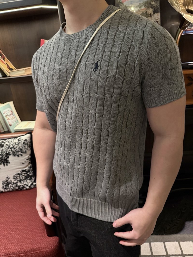 Grey Cable Knit Short Sleeve T-Shirt view