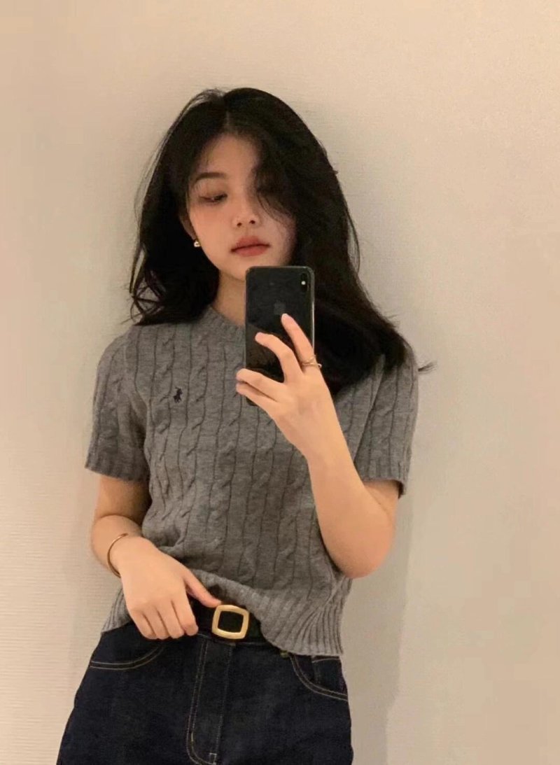 Grey Cable Knit Short Sleeve T-Shirt view