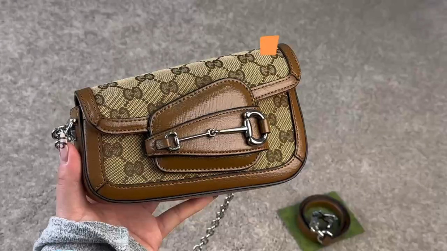 Gucci Horsebit Chain Clutch Bag Beige Brown