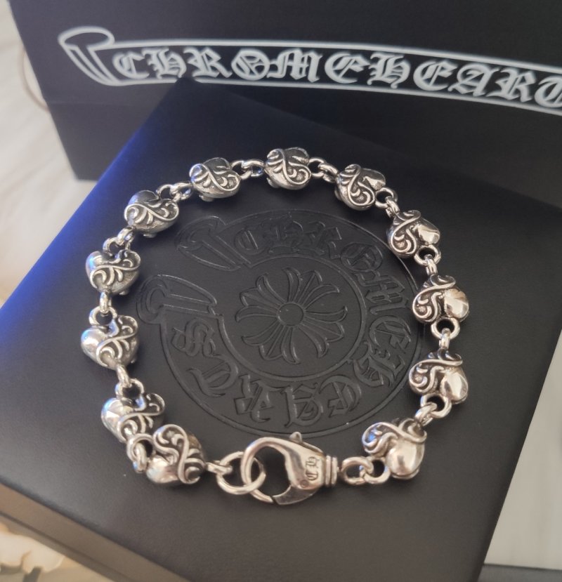 Chrome Hearts Heart Link Silver Bracelet