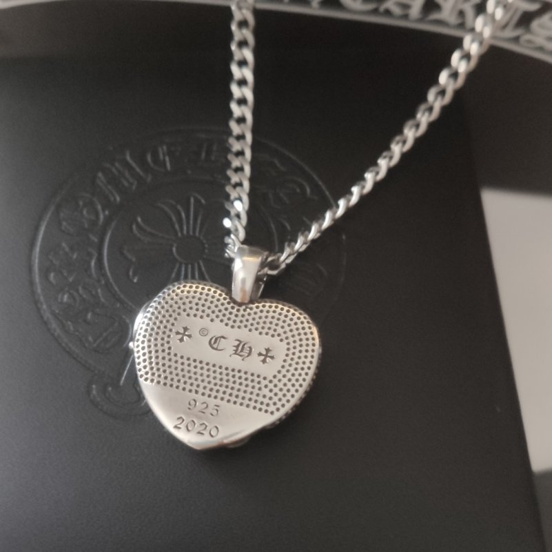 Chrome Hearts Heart Pendant Silver Chain Necklace Pink view