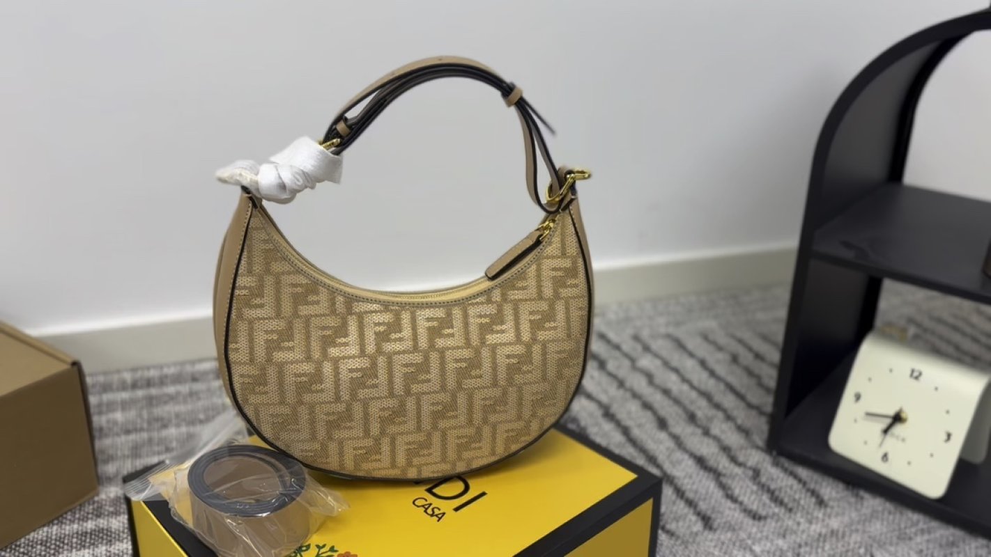 Fendi FF Monogram Hobo Bag Beige