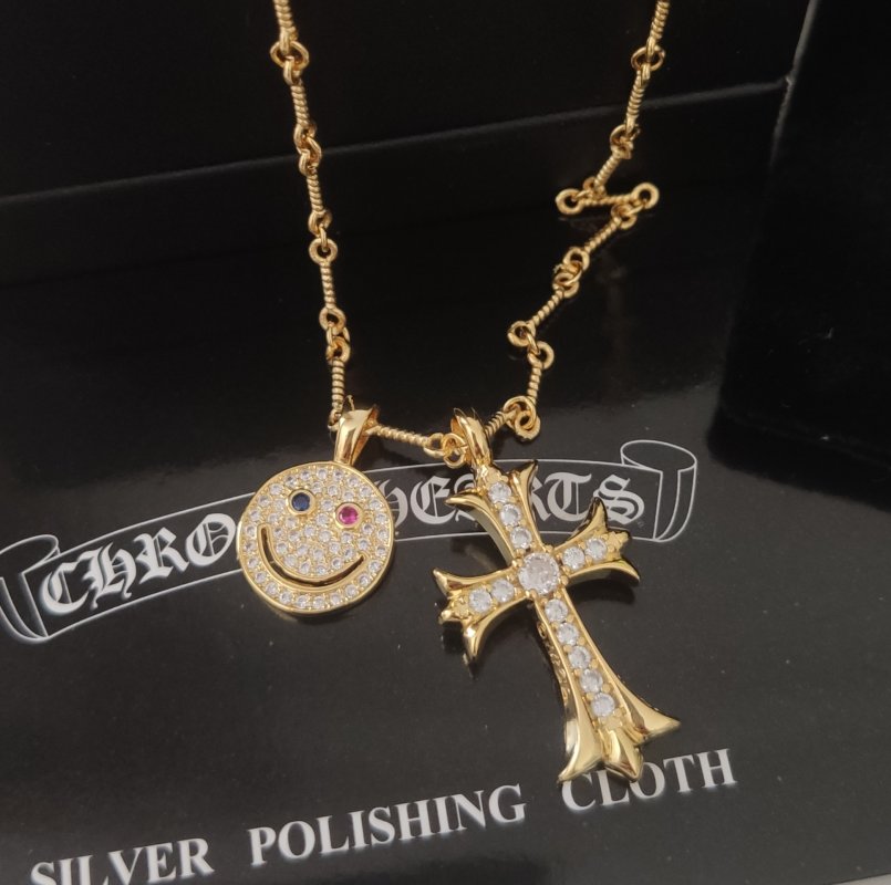 Chrome Hearts Gold Smiley Cross Pendant Necklace 55cm view