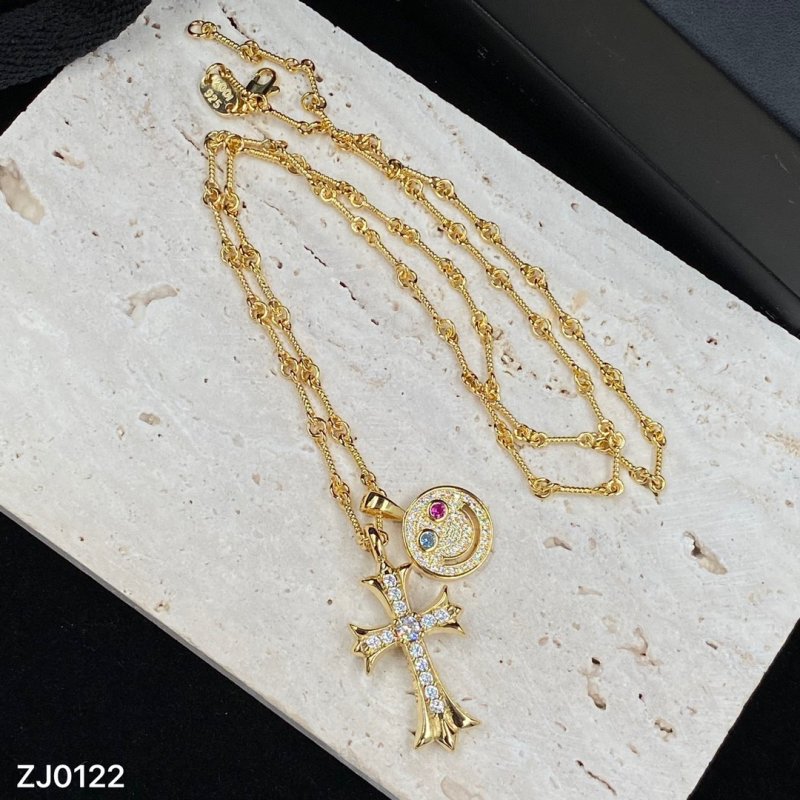 Chrome Hearts Gold Smiley Cross Pendant Necklace 55cm view