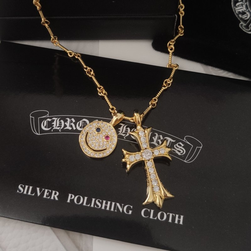 Chrome Hearts Gold Smiley Cross Pendant Necklace 55cm view