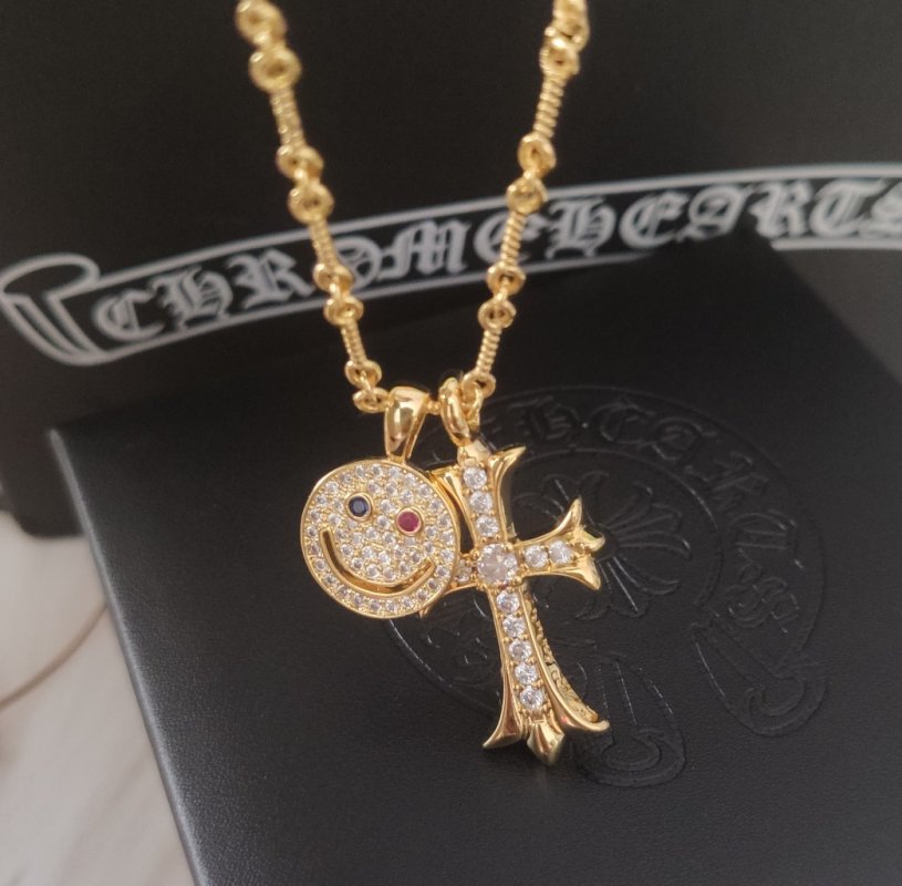 Chrome Hearts Gold Smiley Cross Pendant Necklace 55cm view