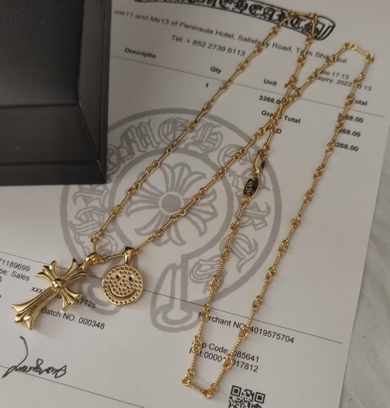 Chrome Hearts Gold Smiley Cross Pendant Necklace 55cm view
