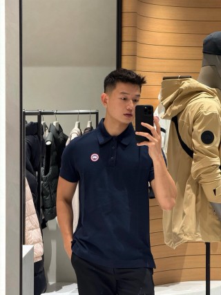 Canada Goose Navy Polo Shirt with Embroidered Badge view 6