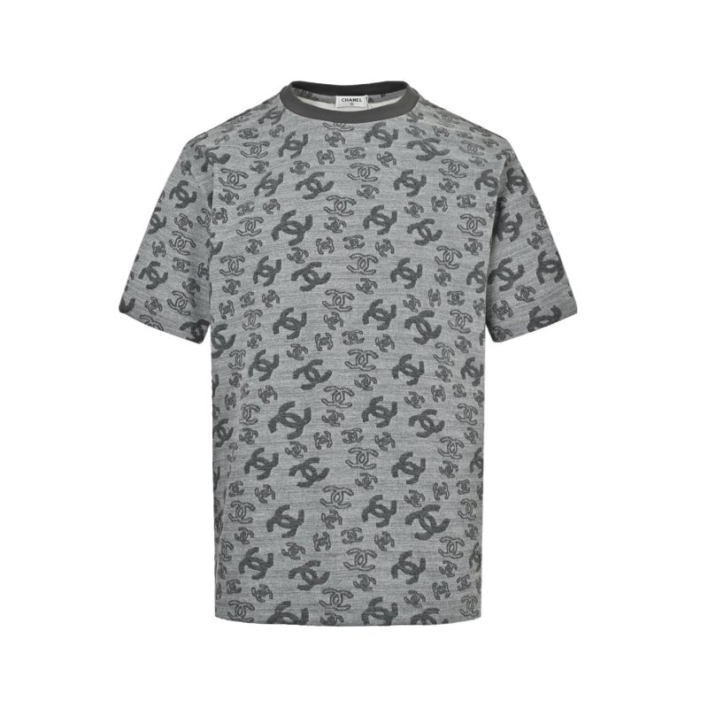 Chanel CC Logo All-Over Print T-Shirt Grey view