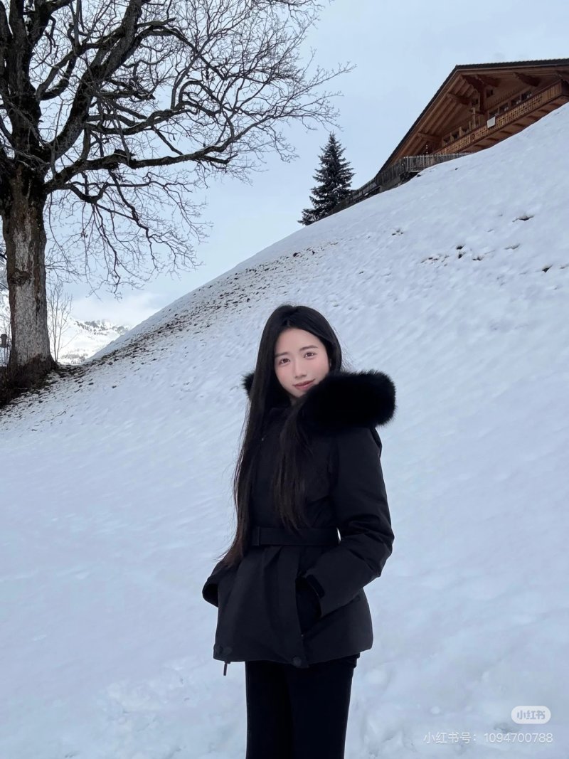 Black Luxury Down Jacket with Fur Collar view