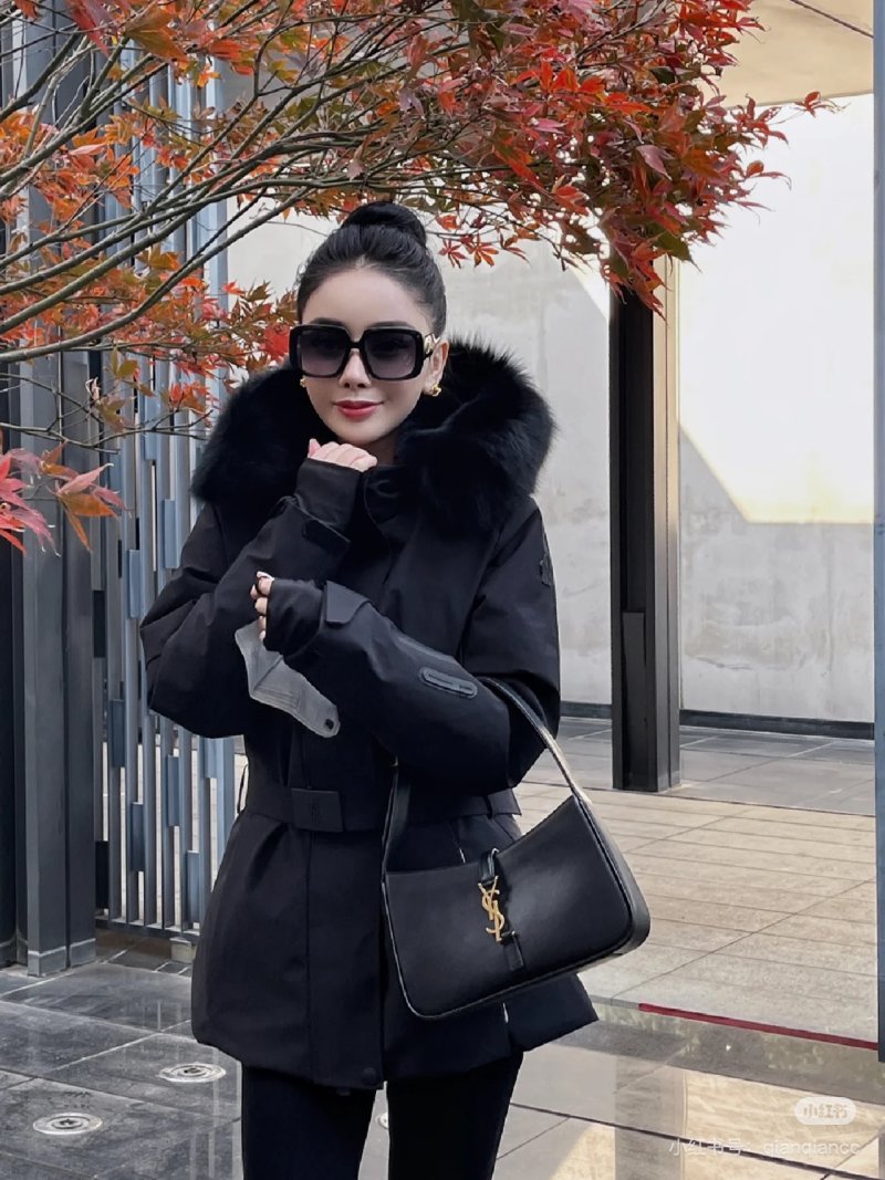 Black Luxury Down Jacket with Fur Collar view
