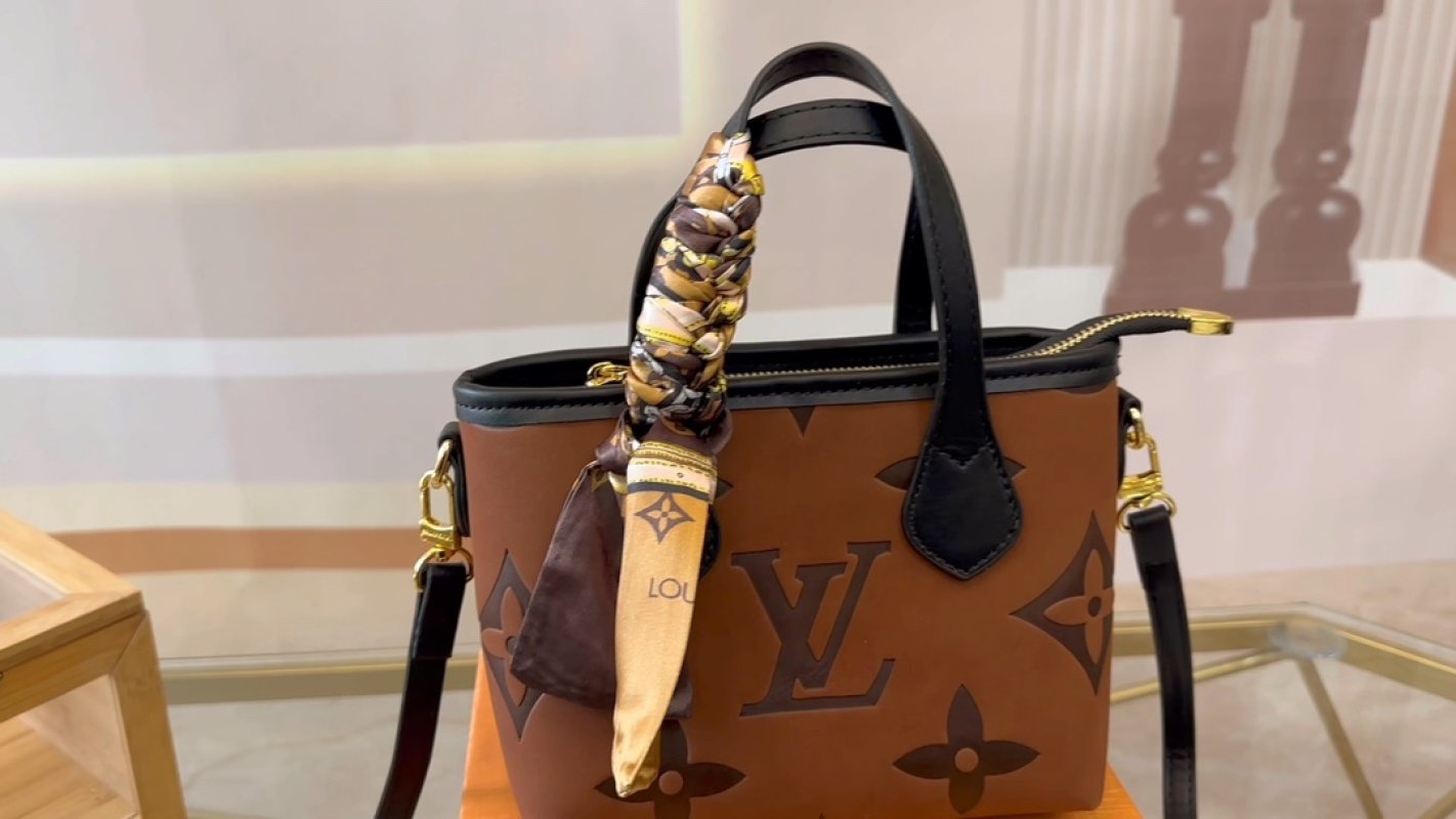 Louis Vuitton Monogram Canvas Tote Bag Brown with Black Trim
