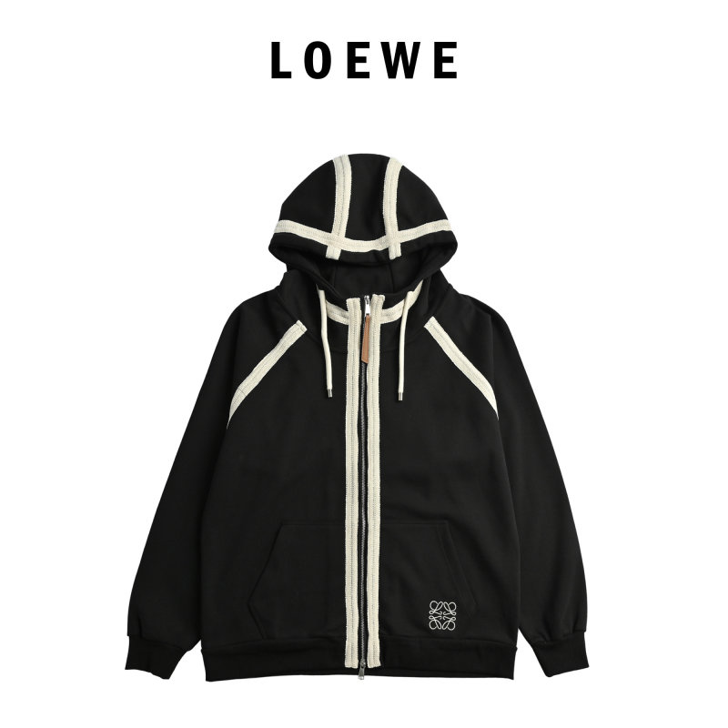 Loewe Black Wool Zip Hoodie Jacket Cream Lining view