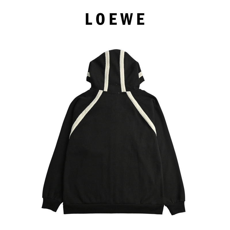 Loewe Black Wool Zip Hoodie Jacket Cream Lining view