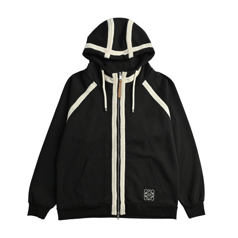 Loewe Black Wool Zip Hoodie Jacket Cream Lining view