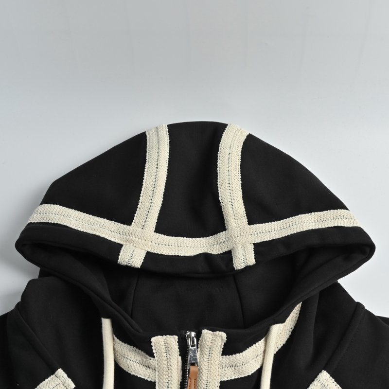 Loewe Black Wool Zip Hoodie Jacket Cream Lining view