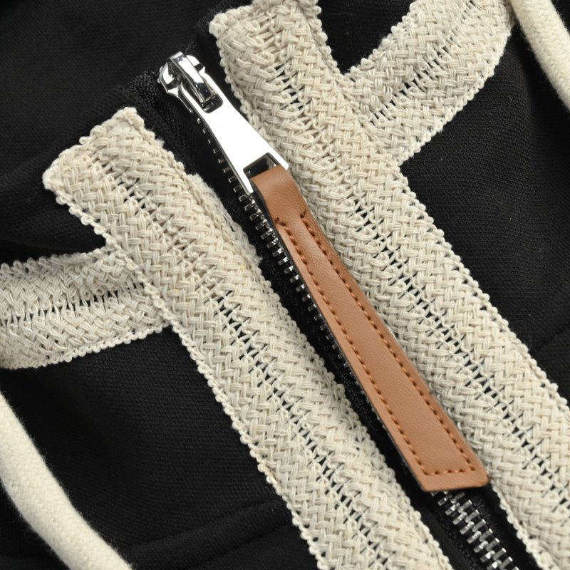 Loewe Black Wool Zip Hoodie Jacket Cream Lining view