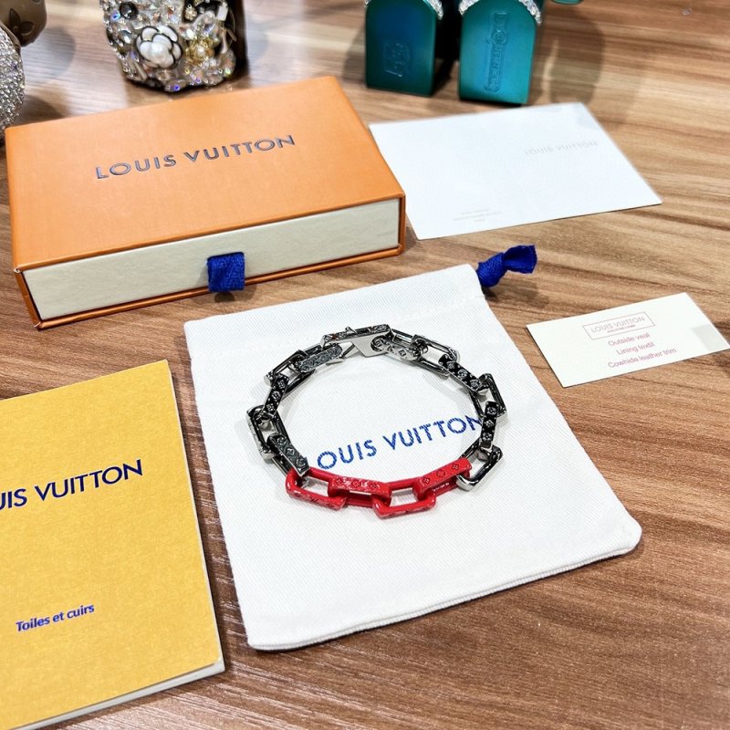 Louis Vuitton Bamboo Chain Link Bracelet Red/Silver