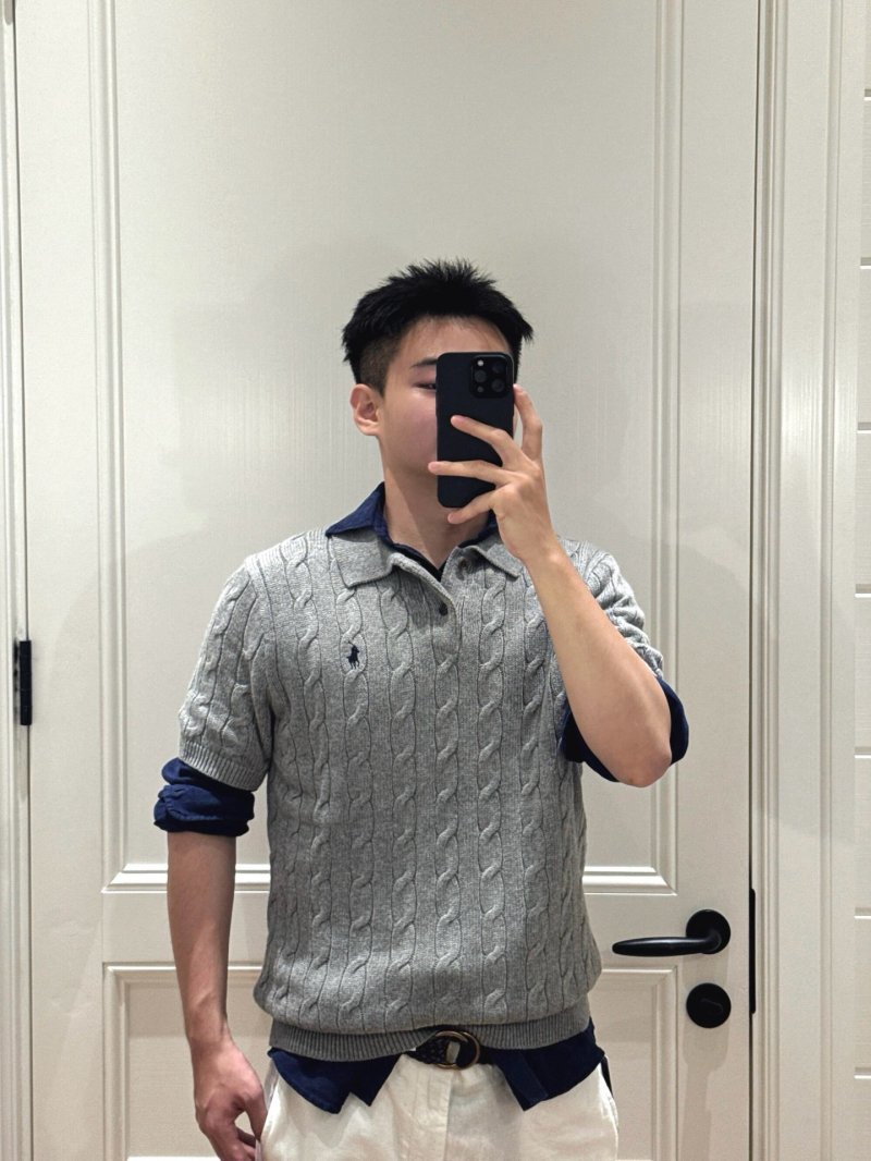 Ralph Lauren Grey Cable Knit Polo Shirt