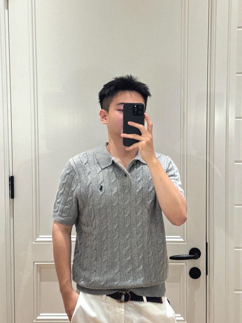 Ralph Lauren Grey Cable Knit Polo Shirt view