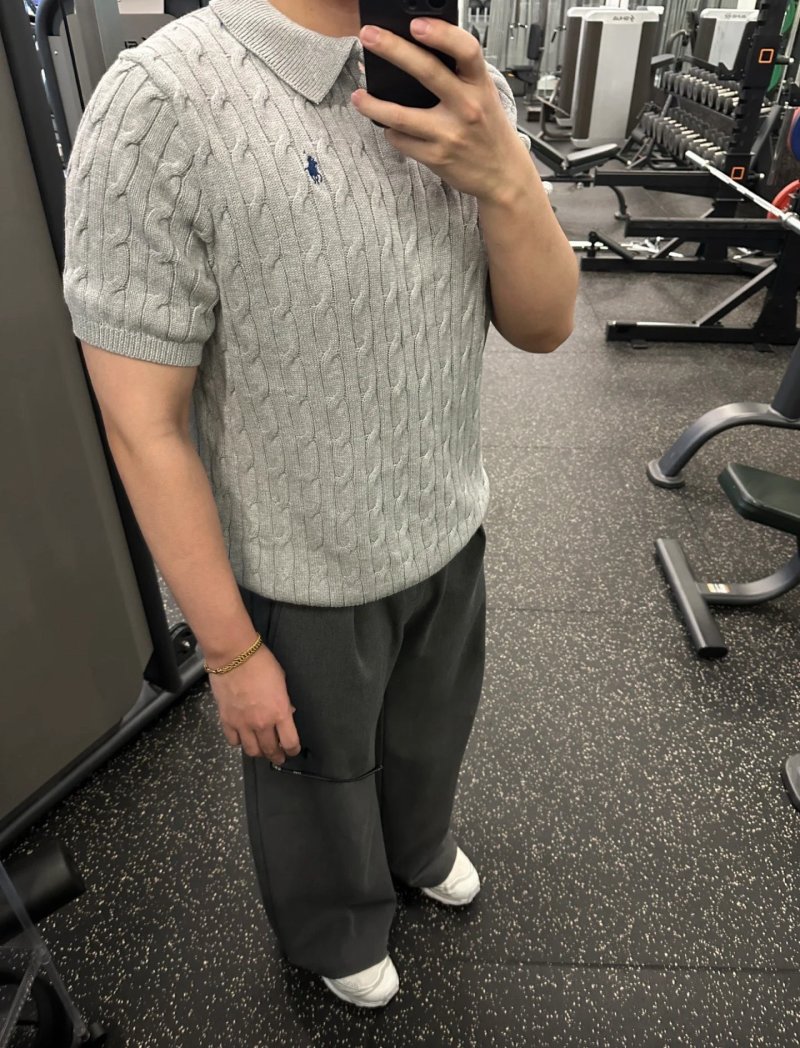 Ralph Lauren Grey Cable Knit Polo Shirt view