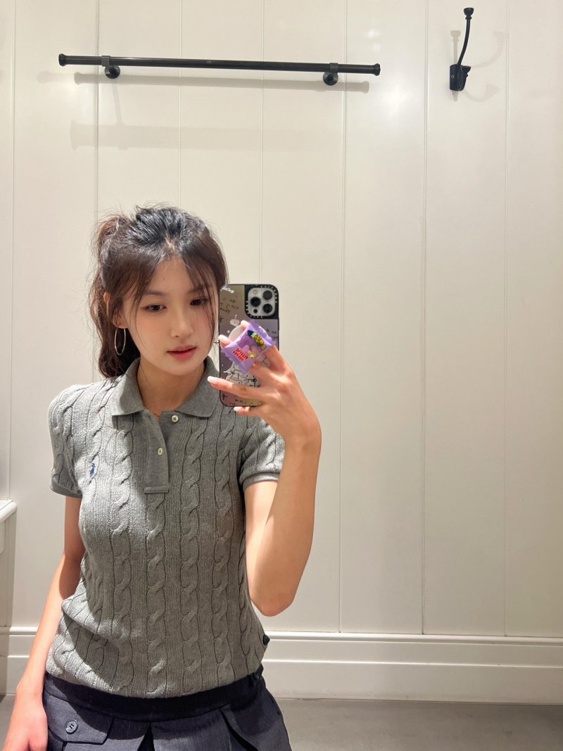 Ralph Lauren Grey Cable Knit Polo Shirt view