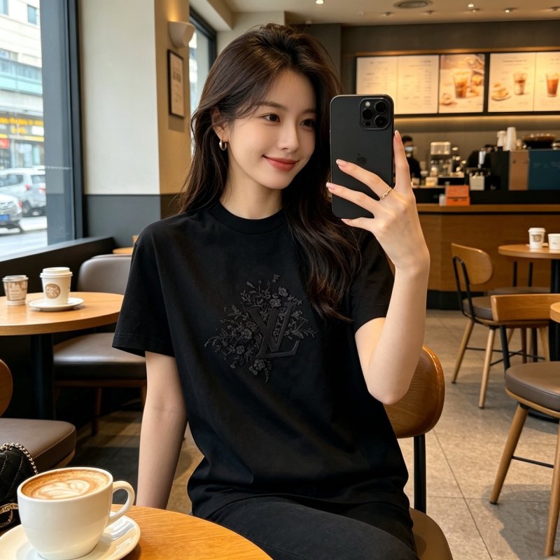 Black Oversized Graphic T-Shirt with Embroidered Design view