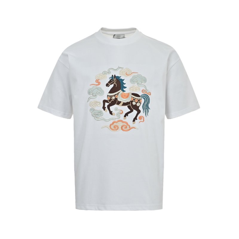 White Graphic Horse T-Shirt with Celestial Design view