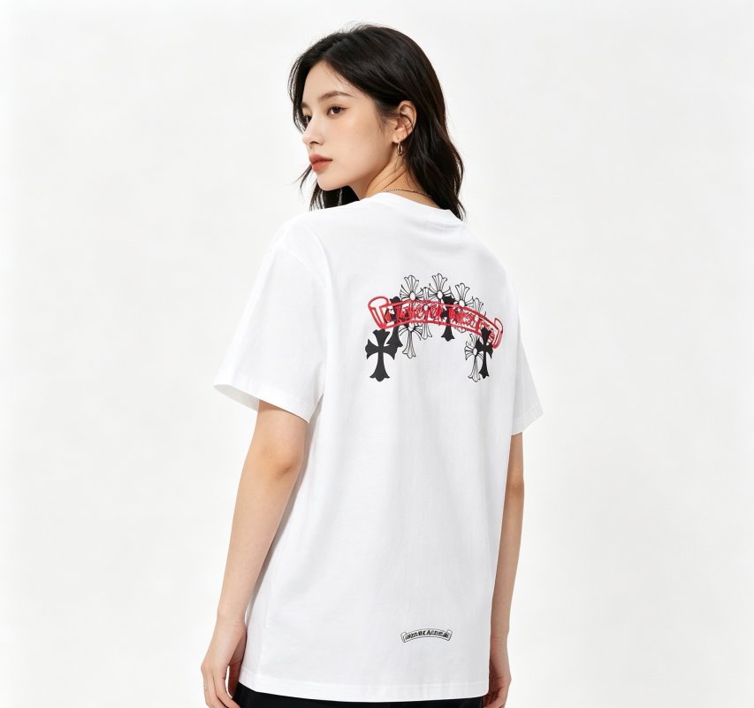 Chrome Hearts White Cross Floral Back Print T-Shirt