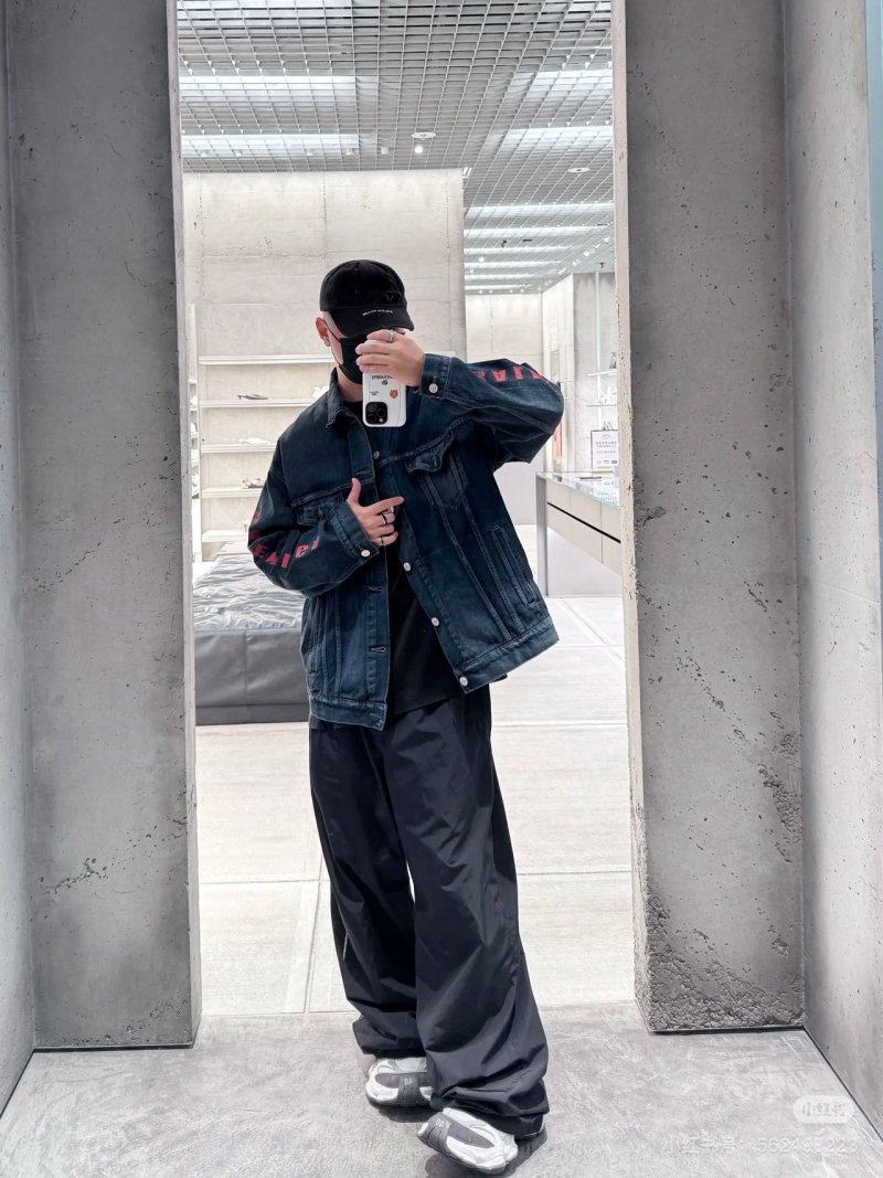 Black Denim Jacket with Red Back Graphic view