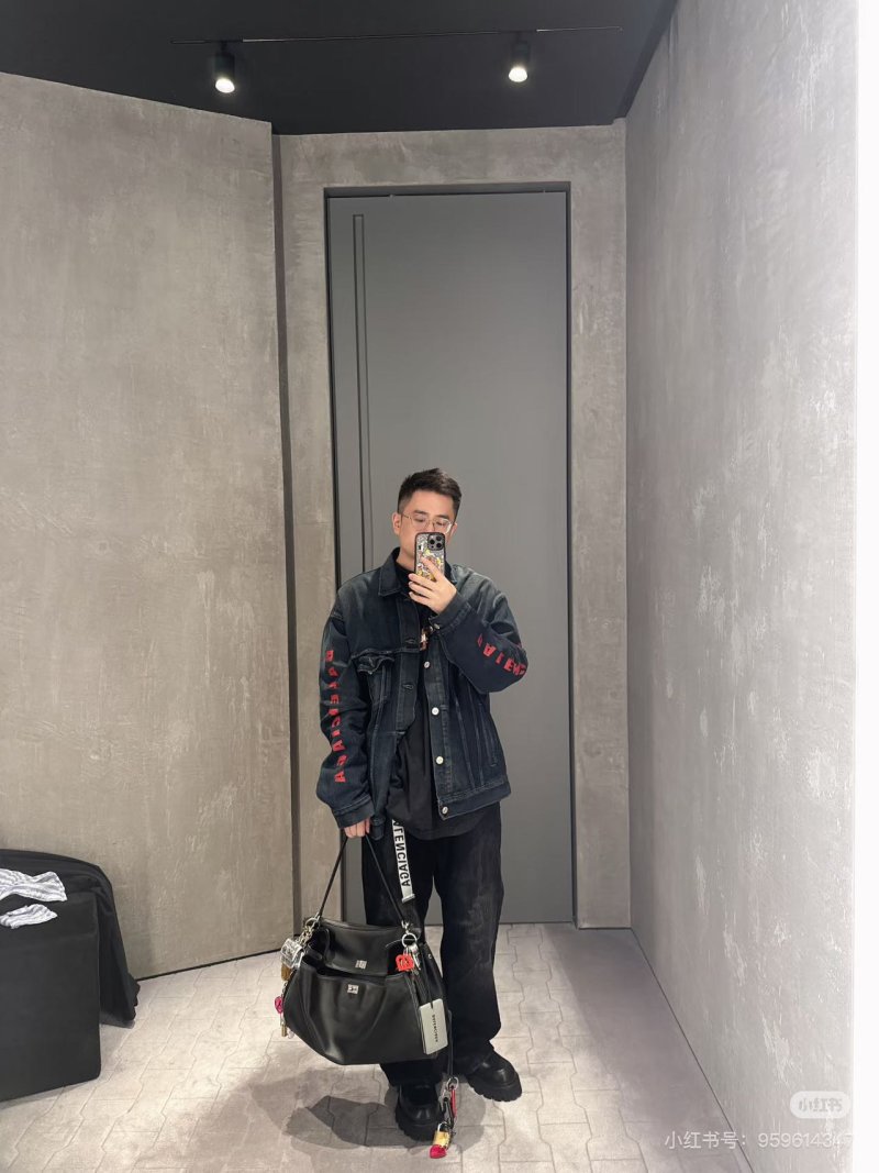Black Denim Jacket with Red Back Graphic view