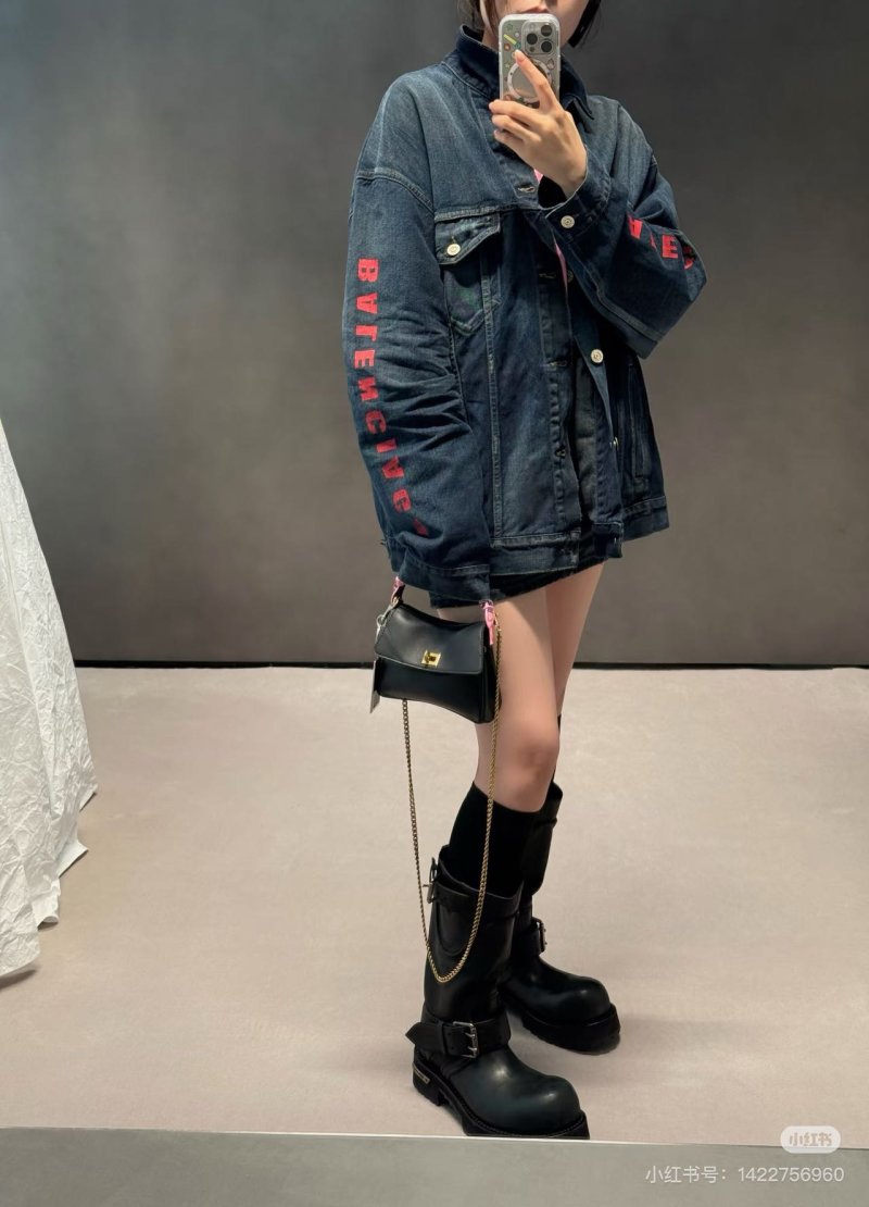 Black Denim Jacket with Red Back Graphic view