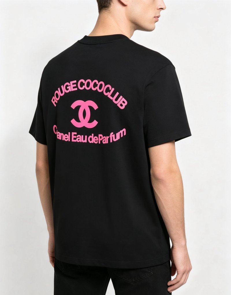 Chanel Rouge Coco Club Black T-Shirt with Pink Print