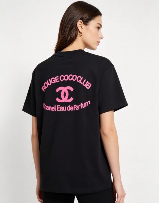 Chanel Rouge Coco Club Black T-Shirt with Pink Print view 2
