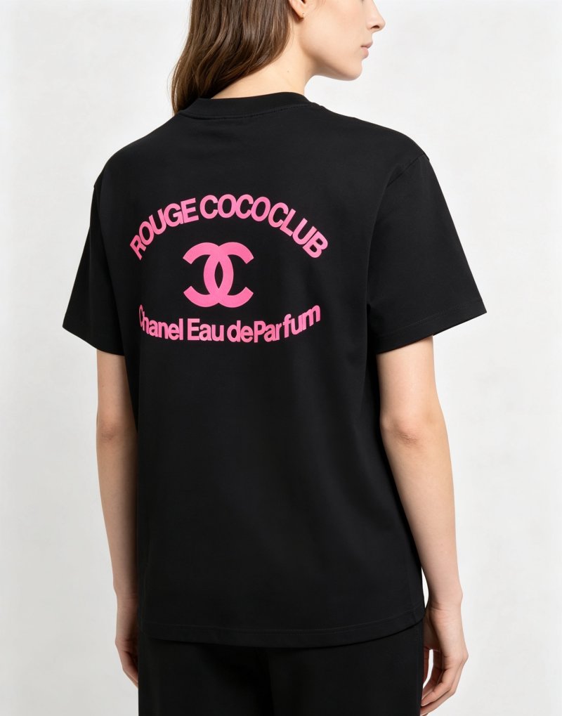 Chanel Rouge Coco Club Black T-Shirt with Pink Logo Print view