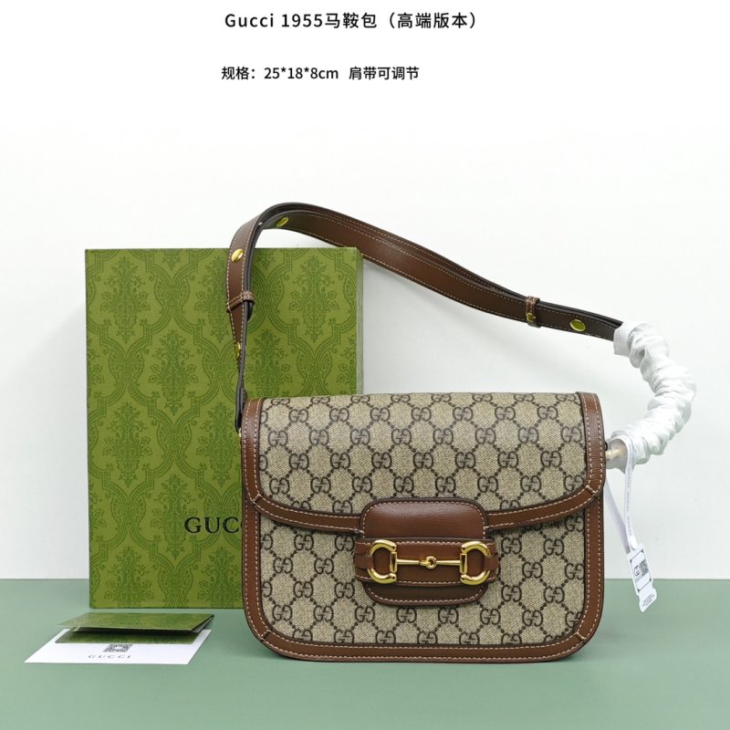 Gucci 1955 Horsebit Shoulder Bag Beige Monogram