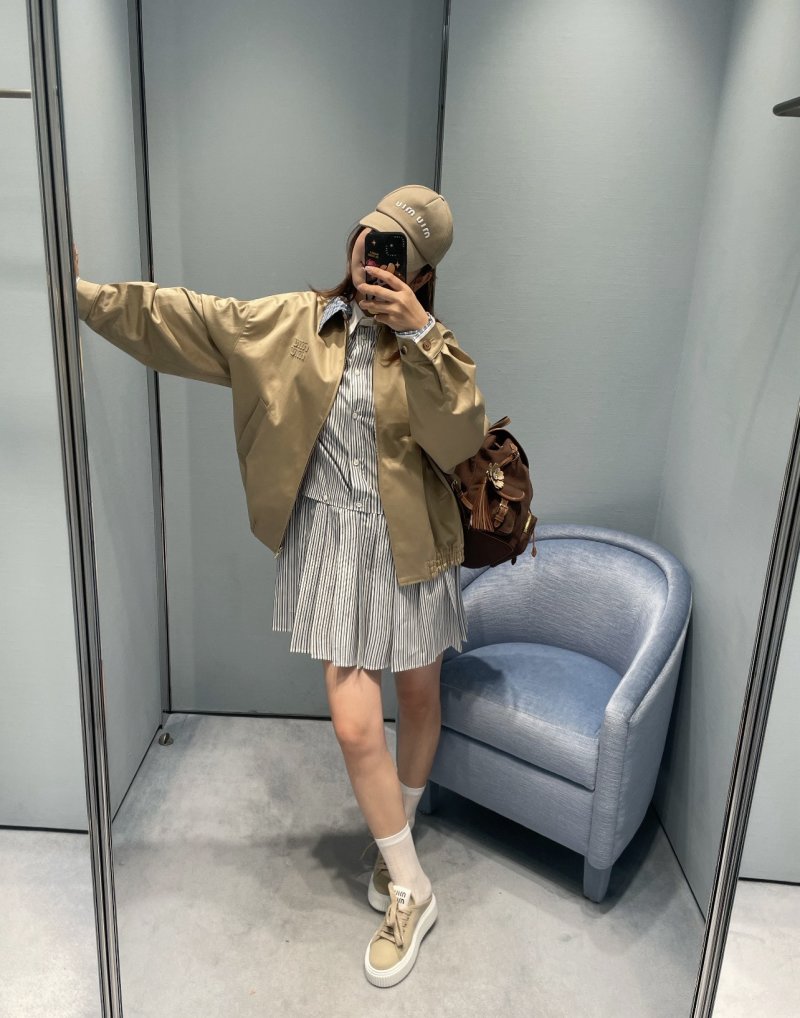 Beige Harrington Jacket with Navy Contrast Lining view