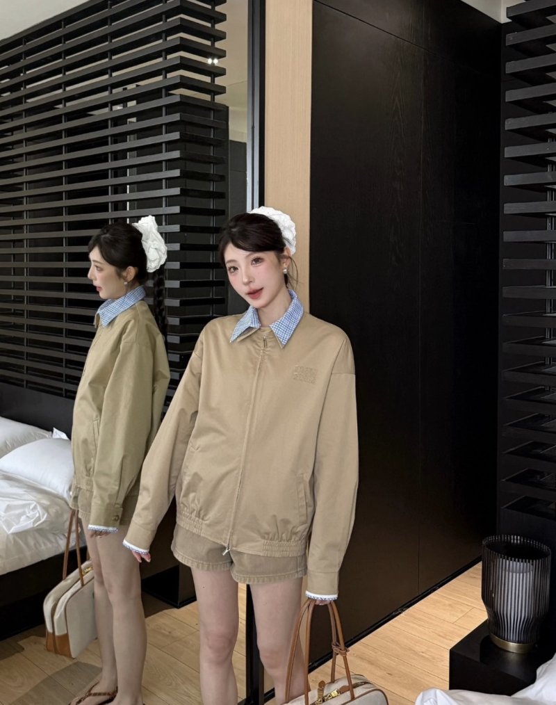 Beige Harrington Jacket with Navy Contrast Lining view