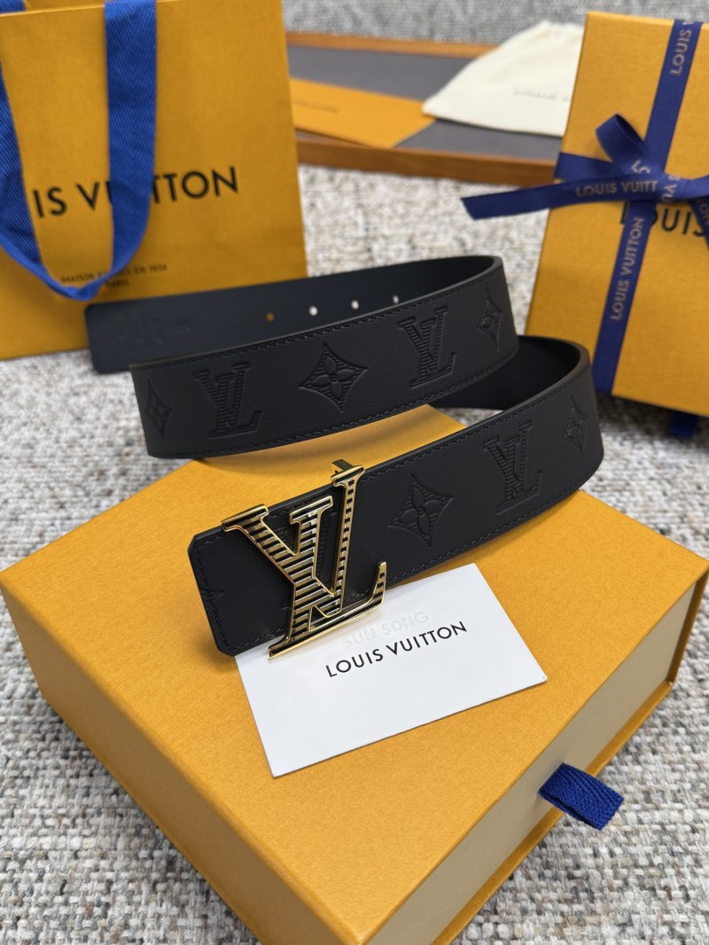 Louis Vuitton Monogram Black Leather Belt with Gold LV Buckle