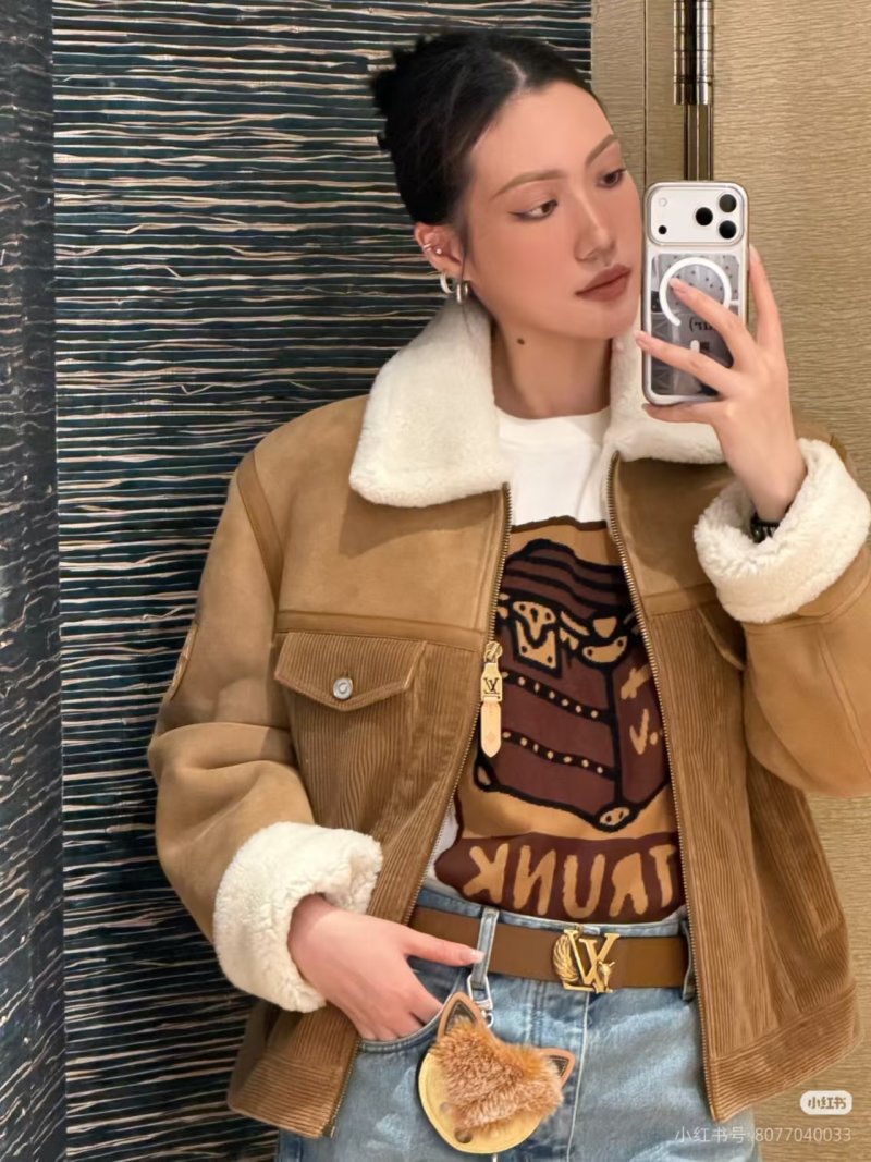 Camel Sherpa Lined Jacket with Corduroy Trim view