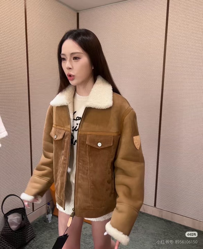 Camel Sherpa Lined Jacket with Corduroy Trim view