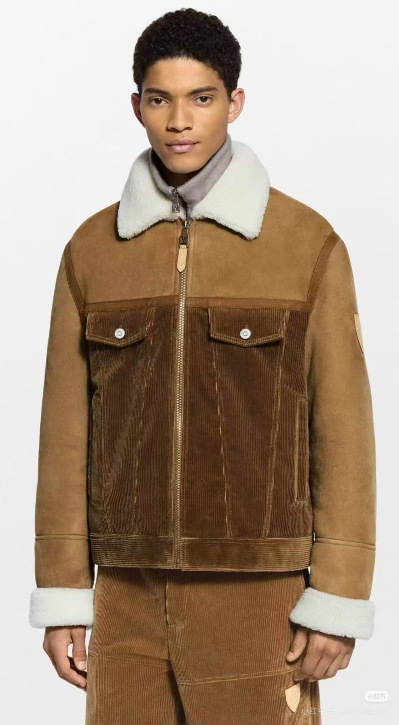 Camel Sherpa Lined Jacket with Corduroy Trim view