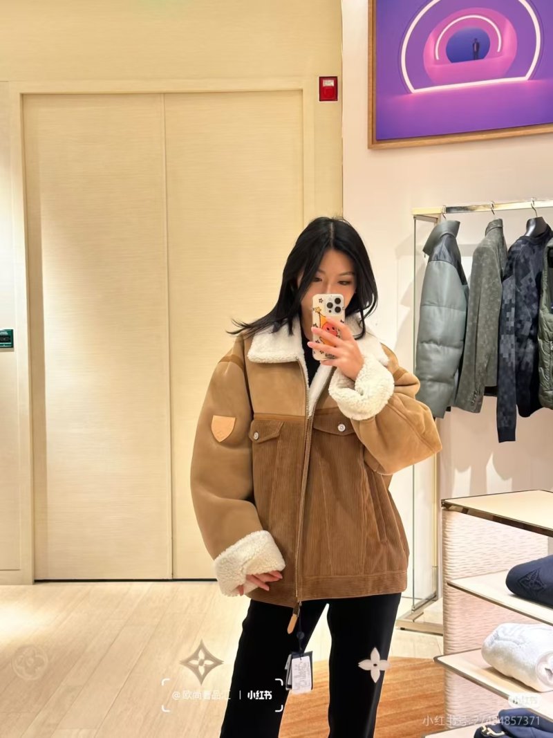 Louis Vuitton Brown Suede Corduroy Sherpa Collar Jacket view